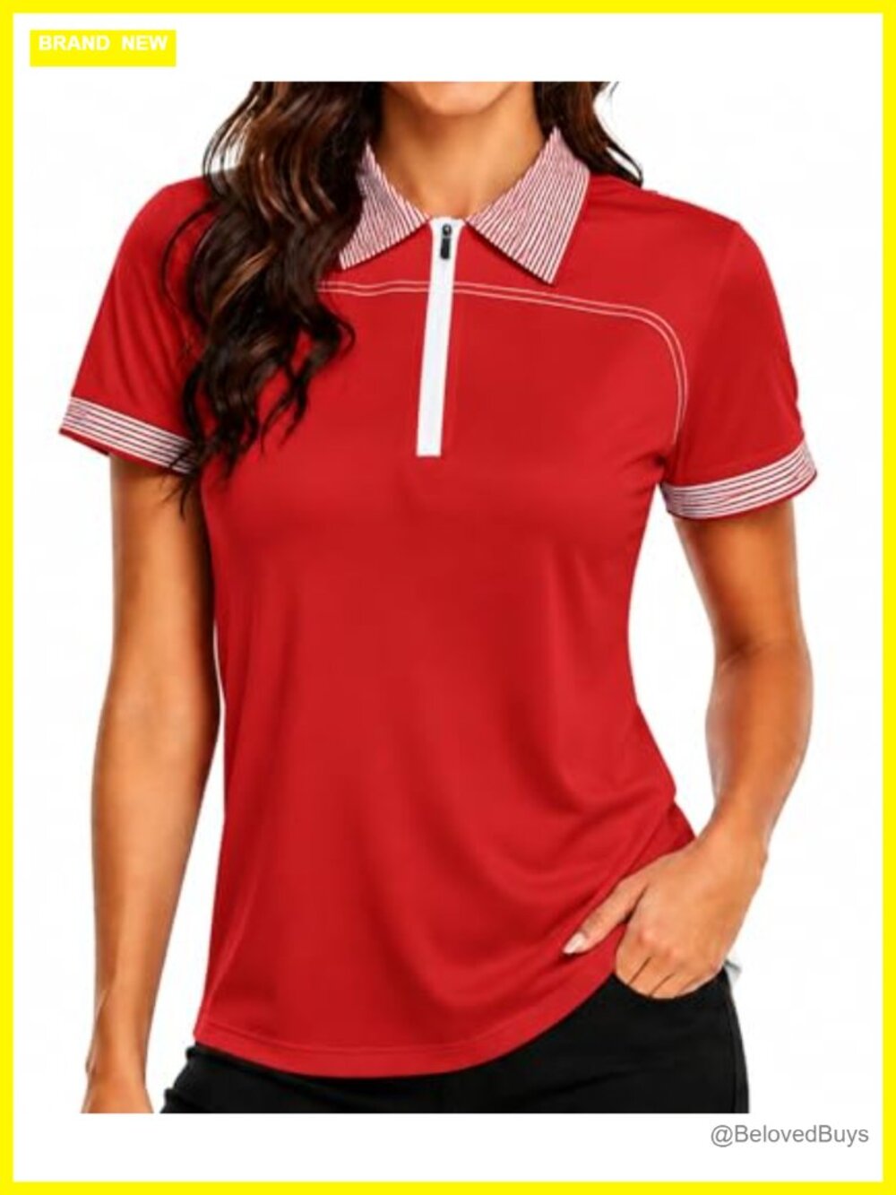 Women's Golf Polo Shirt V-Neck Zip Short Sleeve Activewear